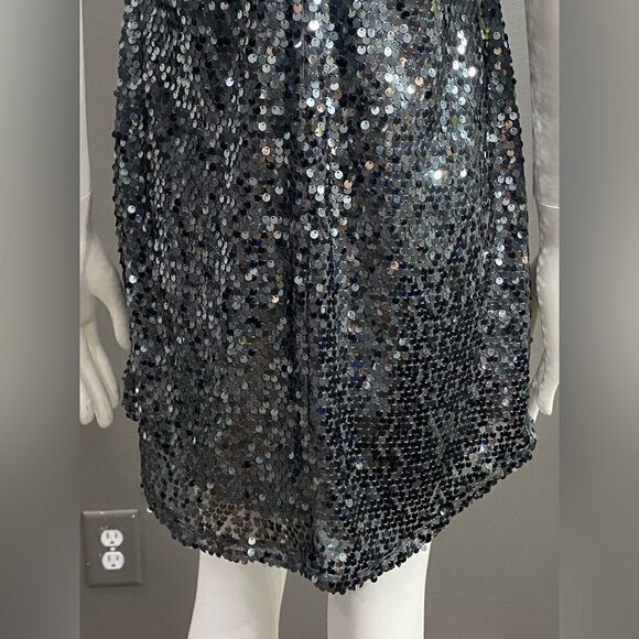 Express Silver Sequin Spaghetti Strap Razor Back Flowy dress. Size S/P - Picture 7 of 9